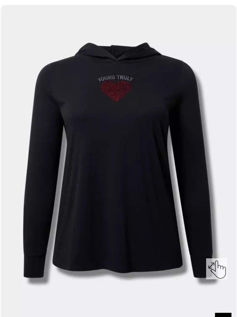 torrid NWT Black Hooded Long-Sleeve Top with Red Heart